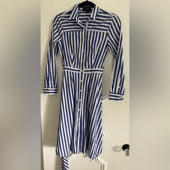J. Crew Dresses & Skirts - J. Crew Blue and White Striped shirt A line button dress poplin Nautical Bow